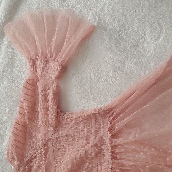 FREE GENERATION Sheer Mesh Blush Free Generation Babydoll/Smocked Top - Picture 2 of 8